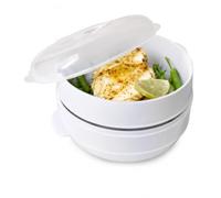 2 Tier Microwave Steamer Set, Stackable Food Steaming Container for Vegetables, Fish and Meal Preparation, Healthy Microwave Cooking