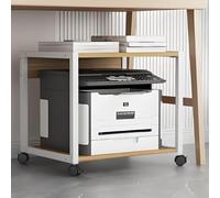 2-Tier Mobile Printer Stand with Lockable Wheels, Heavy-Duty Rolling Cart for Small Spaces, Industrial Under Desk Shelf, Light Walnut Finish, 9.8" Height, Office Organization