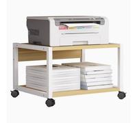 2-Tier Mobile Printer Stand with Lockable Wheels, Heavy-Duty Rolling Printer Cart, Industrial Office Printer Shelf for Small Spaces, Light Walnut Finish (H11.8/30cm)