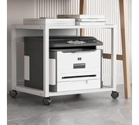 2-Tier Mobile Printer Stand with Lockable Wheels, Heavy-Duty Rolling Printer Table, Industrial Office Cart for Small Spaces, White, H19.6cm - Perfect for Home or Office Use