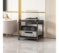 2-Tier Movable AV Media Stand - Amplifier Rack & CD Player Tower with Storage Wooden Shelves & Steel Frame for Home Theater & Office 50cm/19.7in Height