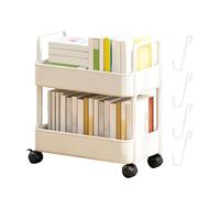2 Tier Movable Book Storage Shelf, 14.57x9.84x17.13 Inches, Roller Design 360 Degree Rotation, Large Capacity Storages, for Storage in Bookstores, Living Rooms, and Kitchens