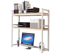 2 Tier Multipurpose Countertop Hutch Bookshelf - Metal Desktop Bookcase Adjustable Desk nizer Rack Office Open Rack Storage Shelf