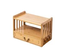 2 Tier Natural Wood Meditation Table with Storage Drawer Buddha Altar for Puja Worship & Home Shrine Decor 42cm Display Rack (Yellow) - Perfect for Zen Spaces