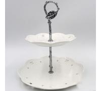 2-tier or 3-tier Zinc Alloy Cake Stand for Wedding Party Dessert Display - Adjustable Height 115 Cm Gold or Silver Finish Detachable Stackable Serving Stand (No Plate Included)(SILVER 2 LAYERS)