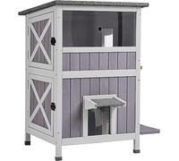 2-Tier Outdoor Cat House Indoor Wooden Kitty Condo with Escape Door - Included 4 Casters