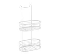 2 Tier Over Shower Screen Oval Caddy Hanging Shower Rack Storage Tidy Rustproof Bathroom Organizer Toilet Storage Holder Deep Compartment Caddy Compact Caravan Storage Organizer (White)