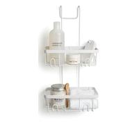 2 Tier Over Shower Screen Rectangular Hanging Shower Rack Storage Tidy Rustproof Bathroom Organizer Toilet Storage Holder Deep Compartment Caddy Compact Camping Caravan Storage Organizer (White)