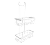 2 Tier Over Shower Screen Rectangular Hanging Shower Rack Storage Tidy Rustproof Bathroom Organizer Toilet Storage Holder Deep Compartment Caddy Compact Camping Caravan Storage Organizer (White)