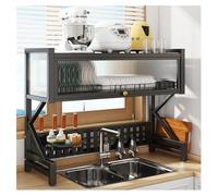 2 Tier Over Sink Dish Drying Rack, Multifunctional Expandable Counter Organizer Storage Drainer Shelf with Hooks, Perfect for Kitchen Organization