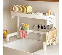 2-Tier Over Sink Dish Rack Kitchen Counterfor Plates Bowls & Cutlery - Space-Saving Stainless Steel 33.5 x 10.2 x 19.7in Home Storage Solution