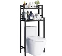 2-Tier Over The Toilet Storage - Metal Bathroom Space Saver Rack Freestanding Above Toilet Stand Black Ideal for Bathroom & Laundry Room Maximize Space & Declutter