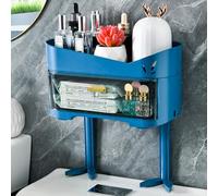 2-Tier Over The Toilet Storage Shelf, Wall-Mounted Bathroom Organizer with Drawer, Multifunctional Space Saver, No Drill Design - Blue Color, Perfect for Small Spaces