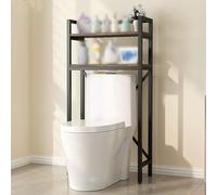 2-Tier Over Toilet Bathroom Shelf - Sturdy Freestanding Storage Rack Space-Saving for Extra Storage Multifunctional Bathroom Shelving Unit in Black