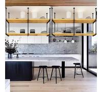 2-Tier Overhead Storage Rack for Small Spaces - Ceiling Shelf Hanging Display, Floating Shelves & Flower Stand, Space-Saving Kitchen nization (100x30x80cm)