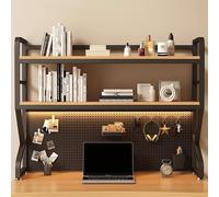 2-Tier Pegboard Desktop Organizer with Adjustable Dividers, MDF Wood Storage Shelf for Office Supplies & Photos, Stable Countertop Display Rack for Dorm Bedroom Desk Clutter Free Space Saving Solution