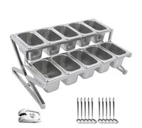 2 Tier Pizza Topping Station, Expandable Stainless Steel Seasoning Organizer, 10 Freestanding Pans with Lids and Ladles, 36-56cm Retractable, for Kitchen Restaurant Buffet Bar