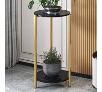 2 Tier Plant Stand, Tall Plant Pot Stand, Modern Flower Display Stand with Gold Metal Frame, Indoor Decorative Flower Holder Floor Shelf for Home Office Balcony, Living Room Corner Planter, Black