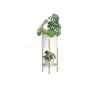 2-Tier Plant Stand, White Metal Scandinavian Style Shelf for Floor & Sofa Side | Modern Nordic Plant Organiser for Indoor Plants in Living Room, Balcony, Bedroom | Sturdy Tiered Flower Pot Holder