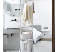 2-Tier Plastic Rolling Laundry Baskets with Hanging Rack