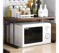 2-Tier Pot & Pan Rack, Microwave Oven & Baker's Rack, Desktop Printer & Fax Stand for Living Room & Home Office, Freestanding Kitchen Countertop Storage Organizer, Dark Oak