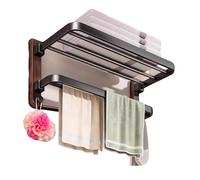 2-Tier Premium Walnut Bathroom Shelf,Black Space Aluminum 2-Tier Folding Towel Rack,Modern Over The Toilet Storage 90° Foldable Wall Mounted Towel Shelf(Classic model,50cm)