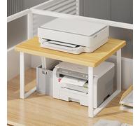 2 Tier Printer Stand for Desk Modern Steel Frame Printer Shelf with Storage Under Desk Riser for Fax Machine Copier Scanner & Shredder Natural Wood Finish (40x45x20cm)
