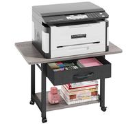 2 Tier Printer Stand on Wheels, 56x38cm Printer Table with Drawer Storage, Under Desk Printer Stand Pinter Shelf for Home Office Organization, fit Fax Scanner/3D Printer, Grey