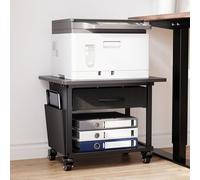 2-Tier Printer Stand with Drawer - Compact Under Desk Printer Table with Lockable Wheels, Mobile Storage Cart for Home Office, Ideal for Fax, Scanner, 3D Printer (Black)