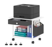 2 Tier Printer Stand with Drawer Storage,Desktop Printer Stand with Slide-out Shelf&Side Pockets,Multi-Purpose Desk Organizer,Printer Table on Wheels,for Fax Machine,Scanner,3D Printer,Home Office