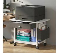 2 Tier Printer Stand with Storage Drawer,Slide-out Shelf & Side Pockets,2in1 Under Desk Printer Shelf and Desktop Printer Stand,Rolling Printer Table on Wheels,for Fax Scanner,Scanner,Home Office
