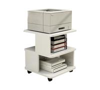 2-Tier Printer Stand with Thickened Top Mobile Rolling Cart Storage Shelf for Home Office 50x50x50cm White - Durable and Stylish Printer Table with Wheels