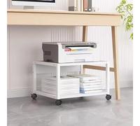 2 Tier Printer Stand with Wheels Mobile Rolling Desk for Office Locking Mechanism Durable White 25cm Height Perfect for Home & Office Use