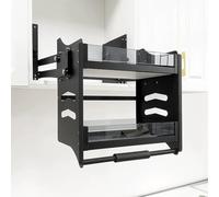 2-Tier Pull Down Cabinet Organizer for Upper Cabinets, Heavy Duty Cabinet Lift System Adjustable Weight Capacity, Aluminum Alloy & Tempered Glass for Spice Bottles Pantry Storage(Width 86cm)