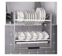 2-Tier Pull Down Cabinet Organizer for Upper Cabinets, Heavy Duty Stainless Steel Dishes Rack with Lifting Basket