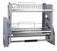 2-Tier Pull Down Cabinet Organizer, Stainless Steel Dish Rack for Upper Cabinets, Kitchen Shelf Lifting Basket