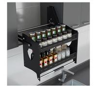 2-Tier Pull Down Cabinet Shelf Stainless Steel Storage Rack for Upper Wall Cabinets 20kg Weight Capacity Kitchen for Seasoning Bottles 460-470mm