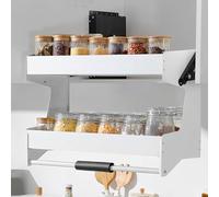 2-Tier Pull Down Kitchen Wall Shelf Organizer - High Cabinet Storage Solution for Space Saving (White, 222x250x452mm)
