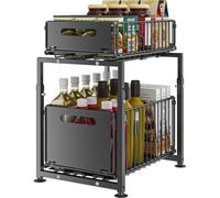 2 Tier Pull Out Basket Under Sink Kitchen Cupboard Organiser Storage Rack Drawer