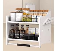 2 Tier Pull Out Cabinet WallMounted Shelf Kitchen Sto Rack for High CabiFolding(White 26"x10"x21"/66x26x53cm)