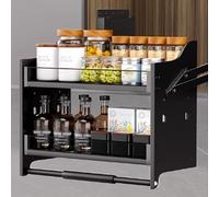 2 Tier Pull Out CabinetWall Shelf Kitchen Sto Rack for High CabiFolding(Black 34"x10"x21"/86x26x53cm)