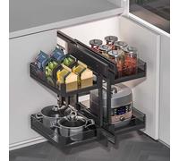 2 Tier Pull Out Spice Organizer, Blind Corner Cupboard Storage Solution for Kitchen Cabinets Under Sink