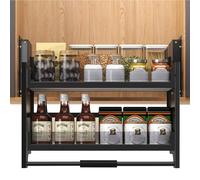 2-Tier Pull-Out Wall Storage Kitchen Shelf for Home & Commercial Use 55cm Adjustable Storage Rack Space-Saving Cabinet Easy Access Kitchen Storage