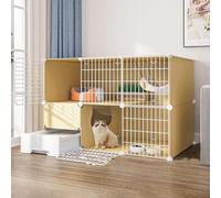 2-Tier Rabbit Hutch & Cat Cage - Large Indoor Small Animal Enclosure with Door, Litter Box & DIY Exercise Yard - Perfect for Kittens, Bunnies, Chinchillas (Color: B)