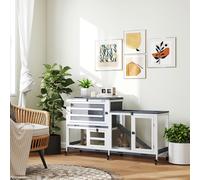 PawHut 2-Tier Rabbit Hutch w/ Run, Wheels, 2 Openable Tops, 3 Plastic Trays