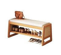 2 Tier Rattan Shoe Bench with Cushion Rustic Shoe Rack for Entryway Hallway & Bedroom Large Storage Solution Stylish & Functional