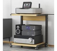 2-Tier Rolling Audio Rack Tower - AV Media Stand for TV Game Consoles DVD/CD Players Projectors - Stylish Teak Shelving Unit (50x40x65cm) - Perfect Entertainment Center Solution