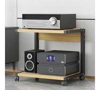 2-Tier Rolling AV Rack Mobile Media Stand for Game Consoles TV Accessories DVD/CD Player PS5 Projector - Stylish Wooden Shelf (50x40x50cm)