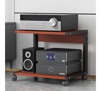 2-Tier Rolling AV Rack Stand Mobile TV & Game Console Shelf for DVD/CD/PS5/Projector Entertainment Center rage Cabinet in Teak Finish (50x40x45cm)