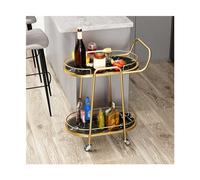 2-Tier Rolling Bar Cart - Modern Kitchen Serving Cart with Wheels, Portable Coffee Table, Multipurpose Storage Shelf for Home & Utility (Black)